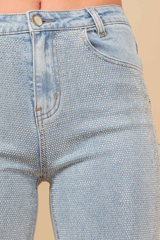 High Rise Rhinestone Denim Jeans