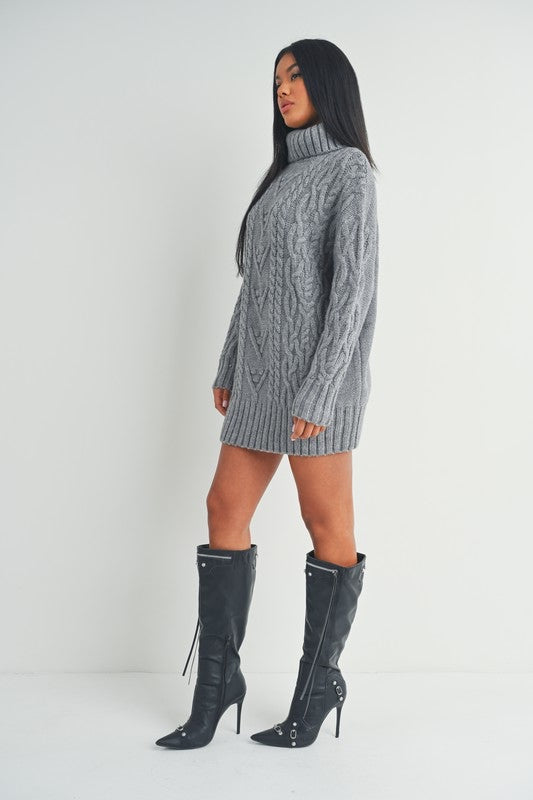 Cable Knit Sweater Dress (Heather Grey)