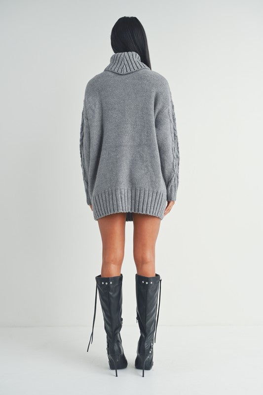 Cable Knit Sweater Dress (Heather Grey)