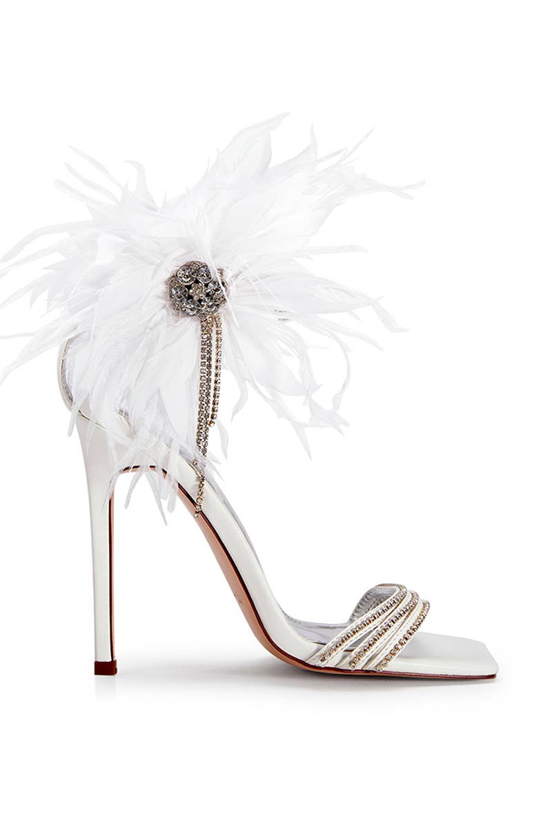 Candace Feather Crystal Stiletto Sandal (White)