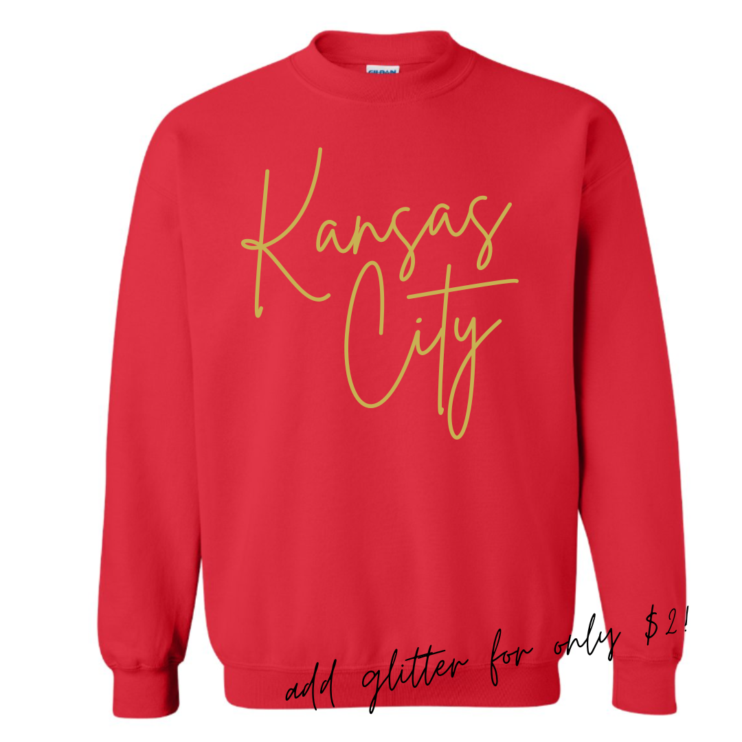 Kansas City Gold Script Crewneck Sweatshirt (Red)