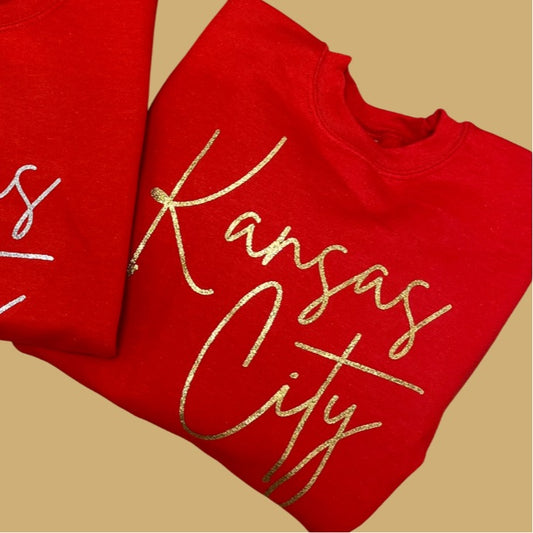 Kansas City Gold Glitz Crewneck Sweatshirt (Red)
